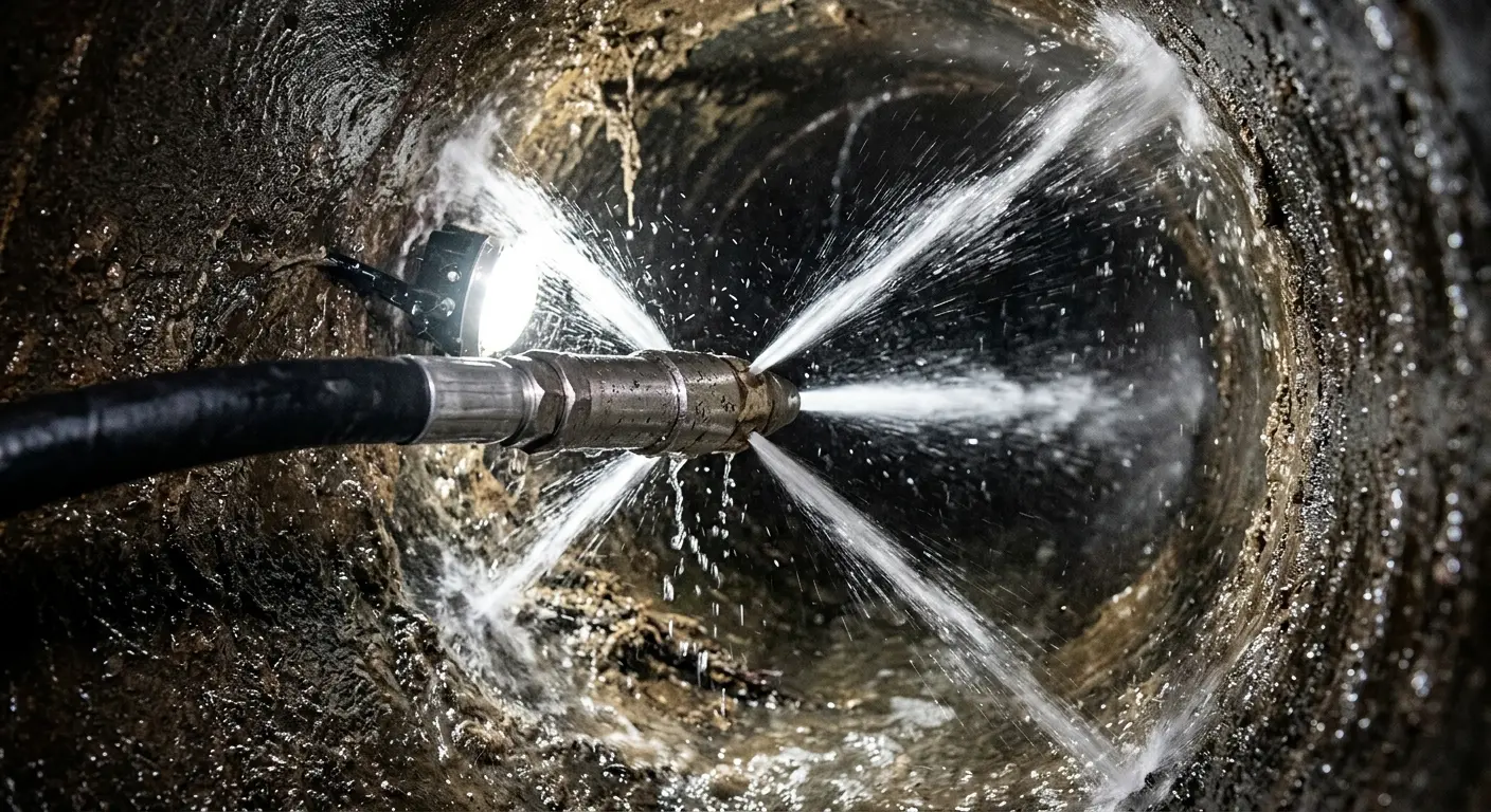 High-pressure hydro jetting nozzle cleaning sewer pipe for Trenchless Sewer Repair in Valencia West